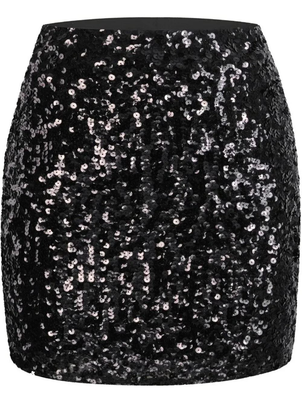 Women's Sequin Sparkle High Waist Bodycon Stretchy Pull On Black Mini Skirt
